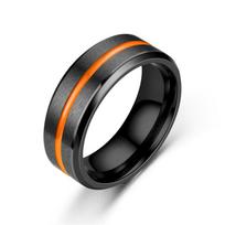 BAECYT 3 stiliai Klasikiniai 8mm vestuviniai žiedai vyrams Nerūdijančio plieno žiedas Juodas su rožine-oranžine Mėlyna griovelio sužadėtuvių žiedas 8 oranžinė