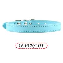Soft PU Leather 16Pcs/Lot Pet Dog Collar Adjustable Metal Buckle D‑ring Collar Multi‑color for Small Medium Cat Puppy Walking XS blue