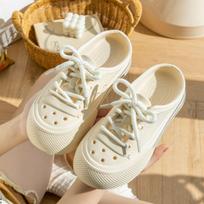 Women Fashion Clogs Lace-up Platform Slippers Summer Shoes Soft EVA Anti-slip Female Beach Street Slides Thick Sole Sandals 35-36 smėlis