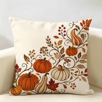 Rudens Moliūgo Siuvinėjimo Pagalvės Užvalkalas Patvarus Hipoalerginis Ekologiško Lino Pagalvės Užvalkalas Trumpas Dydis Plaunamas Odai Draugiškas 45cmx45cm(18x18Inch)