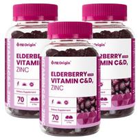 NZ Origin Elderberry Flavored Vitamin C & D Zinc 70 Tablets 3 pcs
