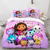3D Gabbys Dollhouse Bedding Sets Cartoon Comforter Duvet Cover Set 3Pcs Bedroom Decor For Kids Single/Twin/Full/Queen/King Size EU Single(135*200cm)3pcs pink