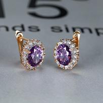 Prabangus Violetinis Akmens Aukso Spalva Meilė Drop Auskarai Bride Band Engagement Ear Clip Papuošalai violetinė