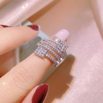 New Exquisite Ring for Women's Shiny AAAA Zircon Jewelry Multi-layer Winding Ring Fashion Wedding Bridal Ring Christmas Gift 10 gray