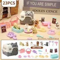 Mini augintinio katės šuns figūrėlės žaidimų rinkinys, žaidimas „apsimeskime augintinio priežiūra“ su narveliu ir šėrimo priedais vaikams 23Piece Set