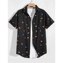 Men's shirts astronaut printed 2024 summer Hawaii short sleeved shirt Men's beach breathable tops Outdoor street men's clothing S white
