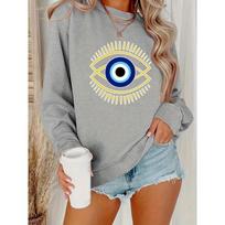European Fit Vibrant Evil Eye Print Long Sleeve Crew Neck Sweater S gray