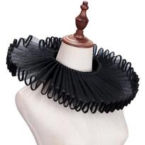 Elegan Shakespeare Neck Ruffled Collar Detachable Retro Ruff Collar  Cosplay L-Black-Black Edging black