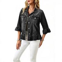 Women's Casual Denim Top with Three-Quarter Sleeves and Fit for Everyday Wear S juoda