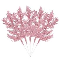 5Pcs Artificial Pine Leaves Branches Christmas Gold Silver Fake Plants Glitter Garland Xmas Tree Ornament Home Room Decoration 5 PCS rožinė