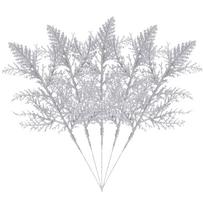 5Pcs Artificial Pine Leaves Branches Christmas Gold Silver Fake Plants Glitter Garland Xmas Tree Ornament Home Room Decoration 5 PCS white