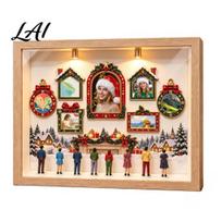Customizable Shadow Box for Keepsakes DIY Christmas Frame Set Mini Museum with 8pcs Figurines Memory Spotlights Photo Frames Lighted Memories