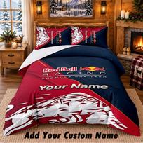 Red Bull Racing Pattern Bedding 3Pcs Set Custom Name, Bed Sheet And Pillowcases For Home Bedroom 135cmx200cm