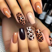 24Pcs Fashion Fake Nails Press on Long Ballet False Nails Art with Flower Design Brown Detachable Full Cover Nail Tips Manicure brown