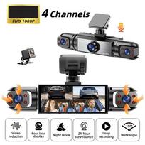 360° Panoramic Dash Cam with 3/4 Lens 3.16-inch Quad Split Screen Ultra Night Vision G-Sensor Loop Recording 24hr Parking Monito 4 Lens+128g Card