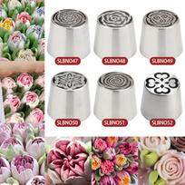 6pcs Extra Large Russian Marshmallow Framing Nozzle Set, Stainless Steel Rose Tulip Cake Decoration DIY Baking Tools (6A) 6E white