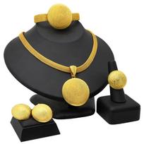 24K Gold Plated Dubai Necklace Earrings Ring Bracelet Set Indian Bridal Choker Jewelry Set  for Women round auksas