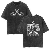 Anime Jujutsu Kaisen Ryomen Sukuna Graphic T Shirt Men Washed Cotton T-shirts Manga Vintage Tee Harajuku Male Casual Tshirt S gray