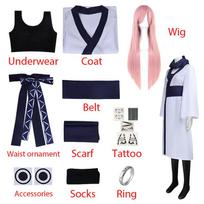 Anime moterys Ryomen Sukuna Cosplay kostiumai Apatiniai drabužiai Paltai Šalikai Sukuna kostiumai Perukas Tatuiruotė Žiedas Helovinas Karnavalas Cos Suaugusios moterys XXXL white