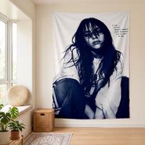 Billie Eilish (14) Sieninė gobelenas Stilingas sienos kabinamas elementas miegamajam, svetainei, bendrabučiui Graži dovana šeimai ir draugams 100cmx150cm white