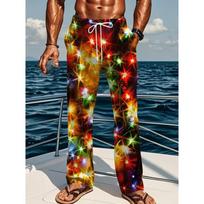 Men's 3D Abstract Pattern Printed Baggy Casual Trousers,  Elastic Drawstring Waist with Pockets, for Spring Summer Home Outdoor Vacation M raudona