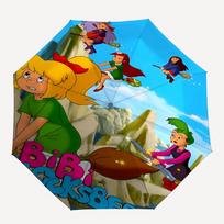 Bibi Blocksberg Theme Automatic Umbrella, Lightweight & Portable, 8 Rib, Perfect for Outdoor Travel, Birthdays, Christmas, Gifts. Three-fold umbrella blue