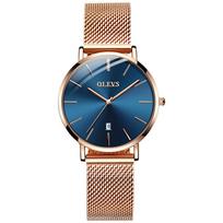 OLEVS Women Watches Fashion Ultra-Thin Rose Gold Mesh Belt Date Watch Fashion Ladies Clock 3ATM Waterproof Reloj Mujer New blue