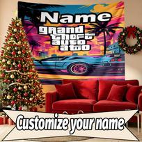 Custom Name Personalized Grand Theft Auto VI Print Tapestry, Wall Art Decor, Bedroom, Dorm, Apartment, LivingRoom, Party Backdrop, Gift for Birthday 130cmx150cm