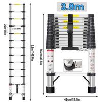 2,6–4,4 m nerūdijančio plieno teleskopinės kopėčios, 150 kg keliamoji galia, reguliuojamas aukštis, neslystančios, nešiojamos prailginamos kopėčios namams, kemperiui, palėpei, stogo darbams