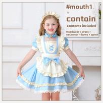 Girls' Lolita Maid Costume Dress Set, J-yuefang, Short Sleeve, Polyester, Black/Blue 150cm mėlyna