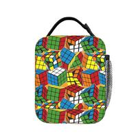Magic Cube Print Funny Speed Cubing Lunch Bag For Men Lunch Box Vintage Picnic Cooler Bag Portable Zipper Thermal Tote Handbags One Size black