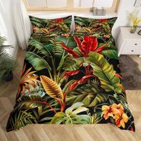 Palm Leaves Bedding Set Queen Full Twin Tropical Leaves Duvet Cover for Boys Girls Tropical Botanical Floral Comforter Cover 135x200cm 2pcs black