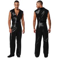 M-3XL Vyriškas Retro 1920-ųjų Disco Kombinezonas Atverčiama apykaklė V formos iškirptė Be rankovių Plačios kelnės Metalinis Blizgus langeliu Bodysuit Klubui Scenai Rave vakarėliui M juoda