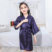 Kids' Ice Silk Summer Pajamas: Light Girls' Kimono-Style Robe 12 for height 130-140cm tamsiai mėlyna