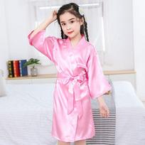 Kids' Ice Silk Summer Pajamas: Light Girls' Kimono-Style Robe 12 for height 130-140cm rožinė