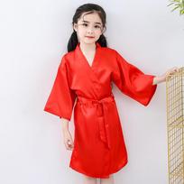 Kids' Ice Silk Summer Pajamas: Light Girls' Kimono-Style Robe 4 for height 90-100cm raudona