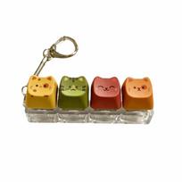 Cute Cat Keyboard Fidget Keychain Clicker Mechanical Keycap Keyring  Pendant 4-key (Style D) brown