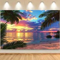 Tropical Sunset Tapestry Gradient Neon Sky Palm Trees Beach Resort Style Living Room Romantic Room Decor 47.2x31.5inch/120*80cm blue