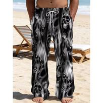 Men's 3D Skull Printed Baggy Casual Trousers,  Elastic Drawstring Waist with Pockets, for Spring Summer Home Outdoor Vacation 3XL pilkšvai ruda