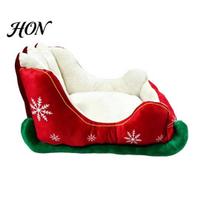 Soft Suede Dog House Christmas Sleigh Shaped Pet Bed, Cozy Holiday Cat Sofa Anti?Slip Base Durable Nest Cushion, Washable Sleeping Bed for M Snowflake red