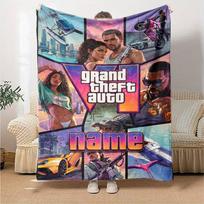 Custom Name Gta Theme Printed Blanket Perfect For Couch Bed Travel Outdoor Use Machine Washable Cozy Durable 80cmx120cm black