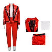 MJ Michael Jackson Thriller Vaikų Kostiumas Raudona Juoda Odinė Striukė Kelnės Berniukams Helovinas Scenos Cosplay Apranga 110 red
