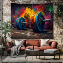 Colorful Barbell Gym Tapestry Urban Graffiti Fitness Wall Hanging Bodybuilding Decor for Home Gym and Dorm Room 59×39inch/150*100cm black