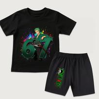 New Arrival One Piece Roronoa Zoro 67 Print Kids Summer Clothing Set Polyester Tee Shorts Pants 160 rožinė