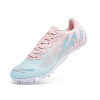 Full palm carbon plate spike shoes Track and field Sprint running shoes Male and female students Professional competition Athletics spike shoes 44 rožinė