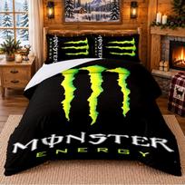 Monster Energy Pattern Bedding 3Pcs Set Bed Sheet And Pillowcases For Indoor Bedroom 180cmx210cm
