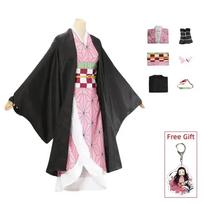 Halloween Kamado Nezuko Cosplay Kostuum Anime Kimono Kamado Nezuko Pruik Uniform Halloween Vrouwen Kinderkleding XXL black