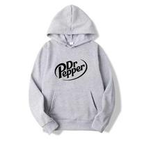 Men's warm fleece hoodie with Dr Pepper letter print, urban casual garment for autumn/winter. L white