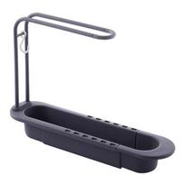 Telescopic Kitchen Rag Rack Retractable Sink Organizer with Towel Hanger, Adjustable Plastic Detachable Hanging Rod Sponge Holder, Large Capacity pilka