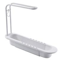Telescopic Kitchen Rag Rack Retractable Sink Organizer with Towel Hanger, Adjustable Plastic Detachable Hanging Rod Sponge Holder, Large Capacity balta
